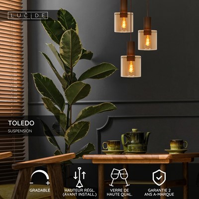 Lucide TOLEDO - Suspension - 3xE27 - Ambre